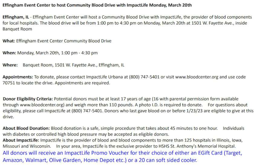 ImpactLife Blood Drive in Effingham 850