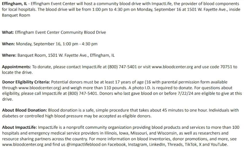 Impact Event Center blood drive sept 2024 850