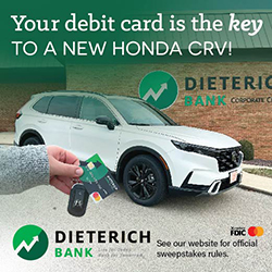 Your debit card is the key to a new Honda C R V. Purchases with your Dieterich Bank debit card enter you to win!